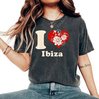 I Love Ibiza Floral Heart España Cuello Camiseta extragrande cómoda para mujer - Regaloses