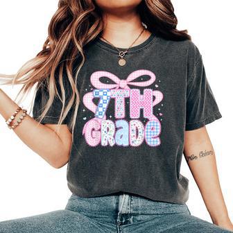 Preppy Seventh Grade Teacher 7Th Grade Floral Coquette Bow Women's Oversized Comfort T-Shirt - Thegiftio UK