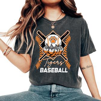Tigers Baseball Mom Game Day Paw Print Orange Tiger Pride Women's Oversized Comfort T-Shirt | Seseable UK