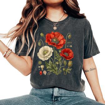 White Red Poppy Flowers Vintage Botanical Garden Plant Women's Oversized Comfort T-Shirt - Thegiftio UK