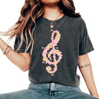 ト音記号 ト音記号 花 ミュージシャンギフト レディースオーバーサイズコンフォートTシャツ - Kawaiitshirt