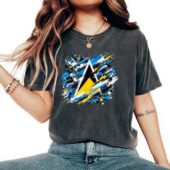 男性と女性の愛国心が強いセントルシア国旗の服セントルシア レディースオーバーサイズコンフォートTシャツ - Kawaiitshirt