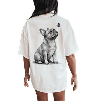 French Bulldog Dog With Butterfly Graphic Kids Women's Oversized Comfort T-Shirt Back Print | Seseable UK