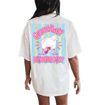 Guess What Chicken Butt Cute Stripes Chicken Meme Women Women's Oversized Comfort T-Shirt Back Print | Seseable UK