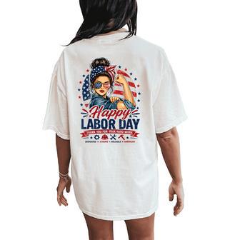 Patriotic Labor Day Woman Graphic American Pride Women's Oversized Comfort T-Shirt Back Print | Seseable UK