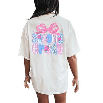 Preppy Second 2Nd Grade Floral Coquette Bow Back To School Women's Oversized Comfort T-Shirt Back Print - Thegiftio UK
