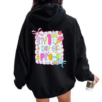 My 1St Day Of Pre-K Prek 2026 Back To School Kids Girls Bow Women Oversized Hoodie Back Print - Thegiftio UK