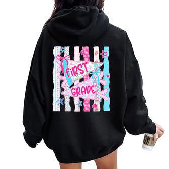 1St Grade Girls Back To School First Grade Teachers Kids Women Oversized Hoodie Back Print - Thegiftio UK