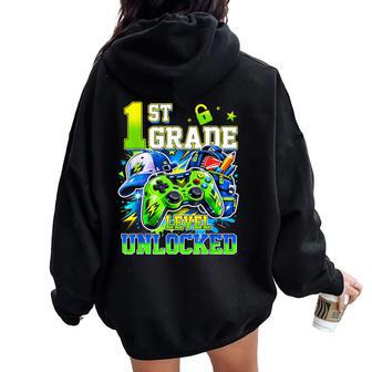 1St Grade Level Unlocked Video Gamer Back To School Boy Kids Women Oversized Hoodie Back Print - Thegiftio UK