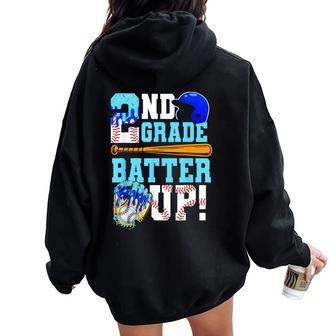 2Nd Grade Back To School Baseball Drip Ice Cream Batter Up Women Oversized Hoodie Back Print - Thegiftio UK