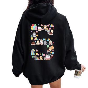 5 Years Old Kids Girls 5Th Birthday Party Cute Kawaii Cat Women Oversized Hoodie Back Print - Thegiftio UK