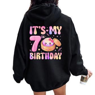 7Th Birthday Girl Rainbow Dumpling Kawaii Anime 7 Year Old Women Oversized Hoodie Back Print - Thegiftio UK