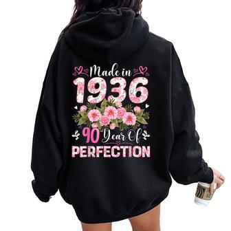 90 Year Old Made In 1936 Floral 90Th Birthday Women Women Oversized Hoodie Back Print - Thegiftio UK