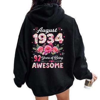 92歳 1934年8月 花柄 92歳 誕生日 男性 女性 レディース オーバーサイズ パーカー バックプリント - Kawaiitshirt