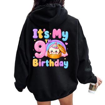 9Th Birthday Girl Kawaii Dumpling Anime Birthday Party Women Oversized Hoodie Back Print - Thegiftio UK