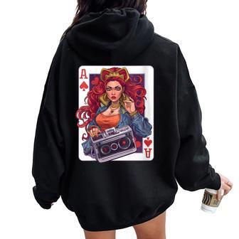Aceixenpades Jeu De Cartes Reine Sweat à capuche oversize pour femme avec imprimé dans le dos - Cadeauxyz