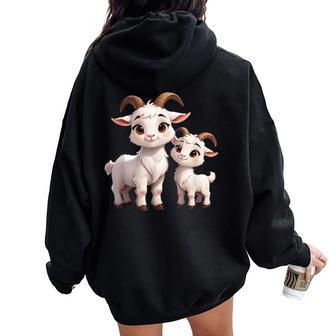 Adorable Animal De Dessin Animé Maman Et Bébé Chèvre Sweat à capuche oversize pour femme avec imprimé dans le dos - Cadeauxyz