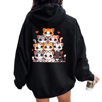 Adorables Chats Et Chatons Amoureux Des Chats Pour Filles Anime Kawaii Chat Sweat à capuche oversize pour femme avec imprimé dans le dos - Cadeauxyz