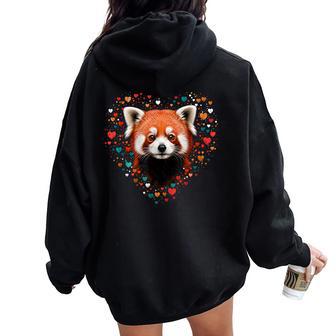 Amoureux Des Animaux Coeurs Panda Roux Sweat à capuche oversize pour femme avec imprimé dans le dos - Cadeauxyz
