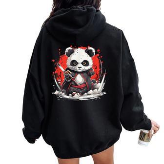 Art Japonais Panda Ninja Animetyle Japonamourai Panda Sweat à capuche oversize pour femme avec imprimé dans le dos - Cadeauxyz