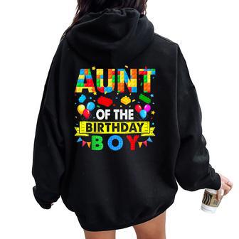 Aunt Of The Birthday Boy Master Builder Blocks Building Women Oversized Hoodie Back Print - Thegiftio UK