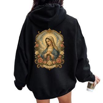 Ave Maria 聖母マリア 花柄 カトリック 祈りの肖像画 レディース オーバーサイズ パーカー バックプリント - Kawaiitshirt