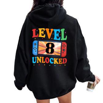 Awesome Level 8 Unlocked 8Th Birthday Boy Girlideo Gamer レディース オーバーサイズ パーカー バックプリント - Kawaiitshirt