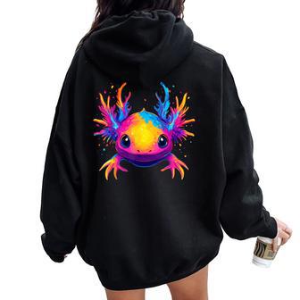 Axolotl Coloréisage Amphibien Amoureux Des Animaux Hommes S Noir Sweat à capuche oversize pour femme avec imprimé dans le dos - Cadeauxyz