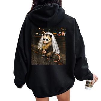 Bachelorette Possum Drinking Wine Feral Bride Newly Engaged Women Oversized Hoodie Back Print | Seseable UK