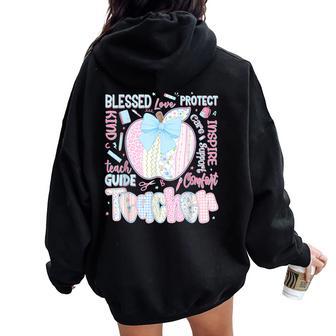 Back To School Teacher Teach Love Inspire Coquette Bow Girls Women Oversized Hoodie Back Print - Thegiftio UK