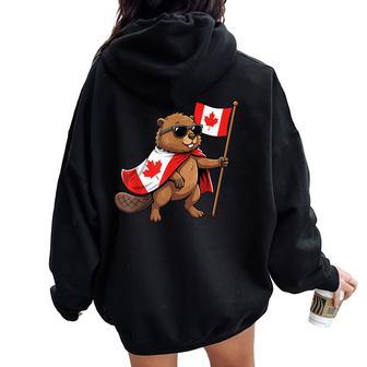 Bandera De Canadá Castor Hombres Es Niños Divertido Canadiense Women Oversized Hoodie Back Print - Regaloses