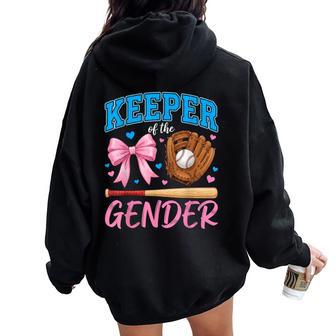 Baseball Or Bows Keeper Of The Gender Reveal Kids Women Oversized Hoodie Back Print - Thegiftio UK