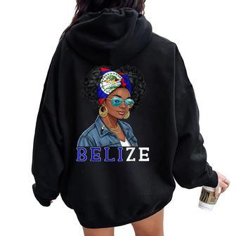 Belize Afro Woman With Flag Headwrap And Tropical Sunglasses Women Oversized Hoodie Back Print - Thegiftio UK