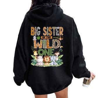 Big Sister Of The Wild One Safari Jungle 1St Birthday Boy Women Oversized Hoodie Back Print - Thegiftio UK