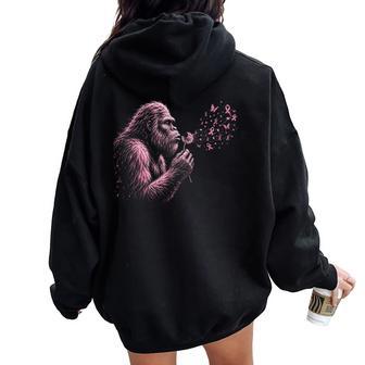 Bigfoot Blowing Wishes Dandelion Breast Cancer Awareness Women Oversized Hoodie Back Print - Thegiftio UK