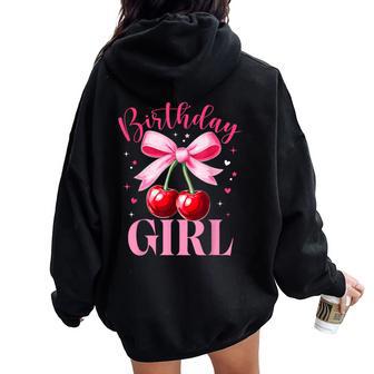 Birthday Girl Pink Coquette Bow Cherry Birthday Girls Women Oversized Hoodie Back Print | Seseable UK