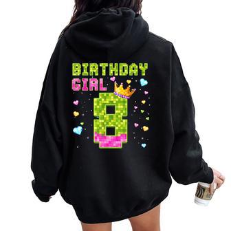Birthday Girl Pink It's My 8Th Birthday Video Game Pixel Women Oversized Hoodie Back Print - Thegiftio UK
