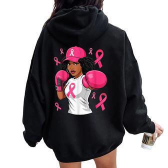 Black African American Breast Cancer Afro Pink Ribbon Women Oversized Hoodie Back Print - Thegiftio UK