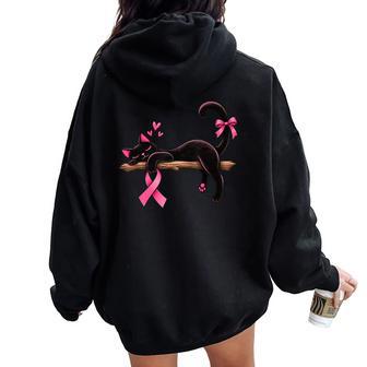 Black Cat Pink Ribbon Breast Cancer Awareness Women Women Oversized Hoodie Back Print - Thegiftio UK