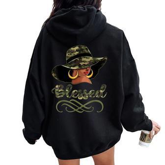 Blessed African American Black Woman Camo Hat Christian Women Oversized Hoodie Back Print | Seseable UK