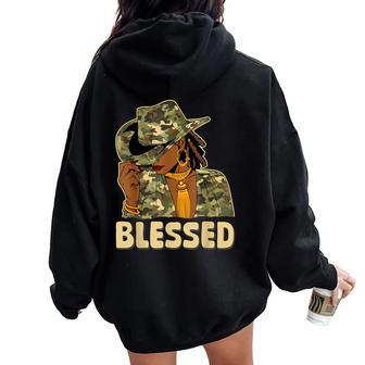 Blessed Black Cowgirl Western African Camo Christian Woman Women Oversized Hoodie Back Print - Thegiftio UK