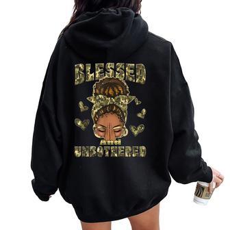 Blessed Unbothered Black Woman Afro African Christian Camo Women Oversized Hoodie Back Print - Thegiftio UK