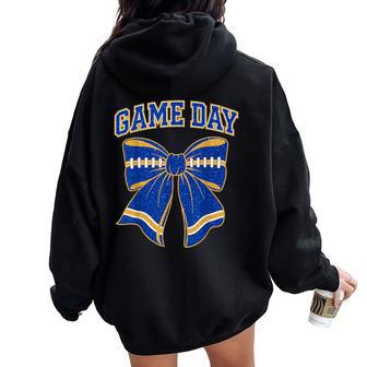 Blue And Gold Coquette Bow Game Day Football Cheer Mom Women Oversized Hoodie Back Print - Thegiftio UK