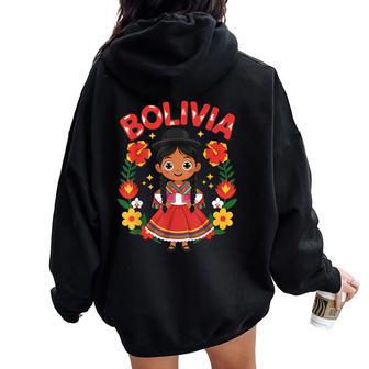 Bolivia Bolivian Girl Traditional Dress Flowers Heritage Women Oversized Hoodie Back Print - Thegiftio UK