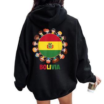 Bolivian Flag Hispanic Heritage Month Bolivia Kids Boy Girls Women Oversized Hoodie Back Print - Thegiftio UK