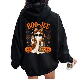 Boo Jee Leopard Ghost Halloween Cute Spooky Fall Costume Women Oversized Hoodie Back Print - Thegiftio UK