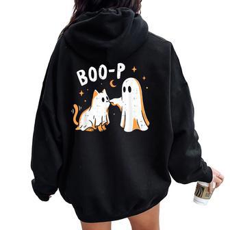Boo-P Ghost Cat Halloween Cat Mom Cute Trick Or Treat Women Oversized Hoodie Back Print - Thegiftio UK
