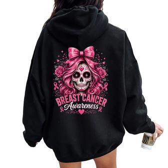 Breast Cancer Awareness Sugar Skull Pink Ribbon Women Women Oversized Hoodie Back Print - Thegiftio UK