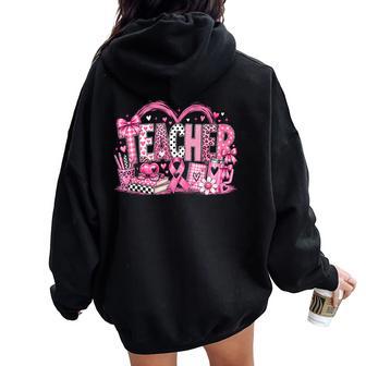 Breast Cancer Awareness Teacher Pink Ribbon Leopard Women Women Oversized Hoodie Back Print - Thegiftio UK