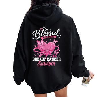 Breast Cancer Survivor Butterfly Christian Pink Ribbon Women Women Oversized Hoodie Back Print - Thegiftio UK